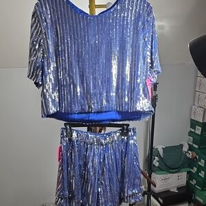 Buddy Love Blue Sequin Crop Top And Shorts